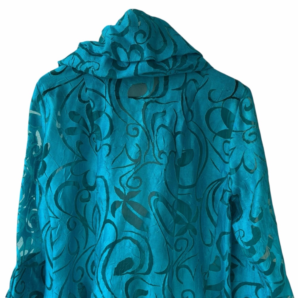 I.C. By Connie K. Women's Flowy Teal Floral Tunic w/ Ruffle bell sleeves Size M - Picture 8 of 8